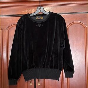 Lizsport Vintage Black Embroidered Pullover Long Sleeve Sweatshirt Size Medium